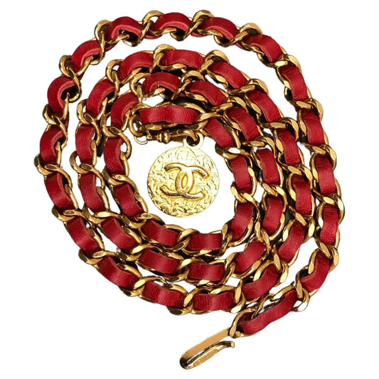 CHANEL CC MEDALLION VINTAGE CHAIN LINK & LEATHER BELT
