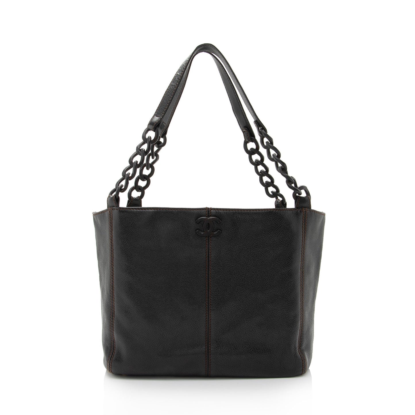 Chanel Vintage Leather Wood Chain Tote (SHF-bz2XaF)