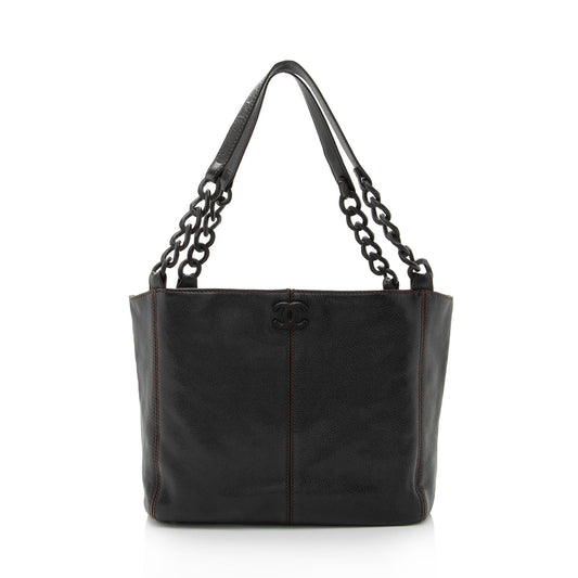 Chanel Vintage Leather Wood Chain Tote (SHF-bz2XaF)
