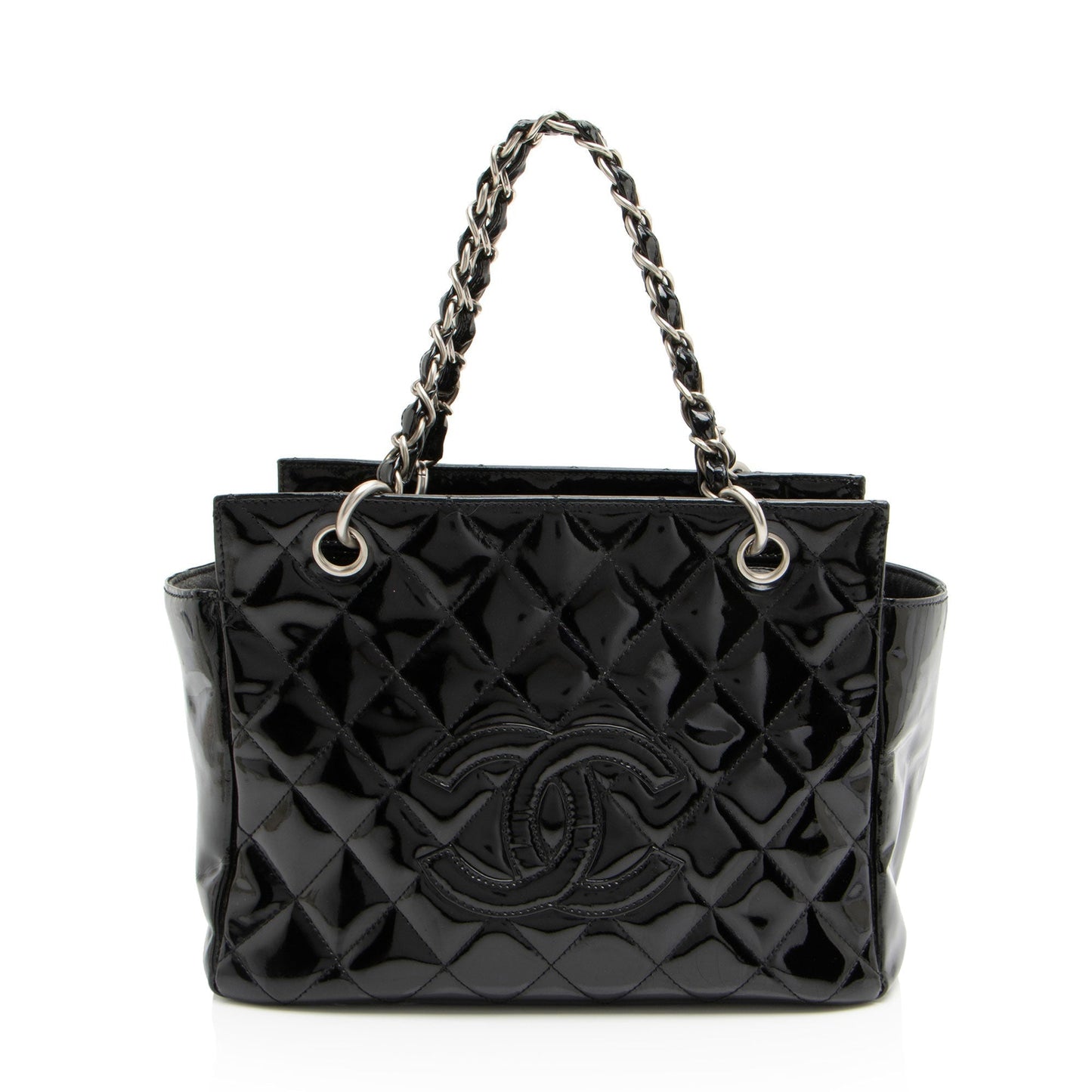 Chanel Vintage Patent Leather Timeless CC Petite Tote (SHF-Up924x)