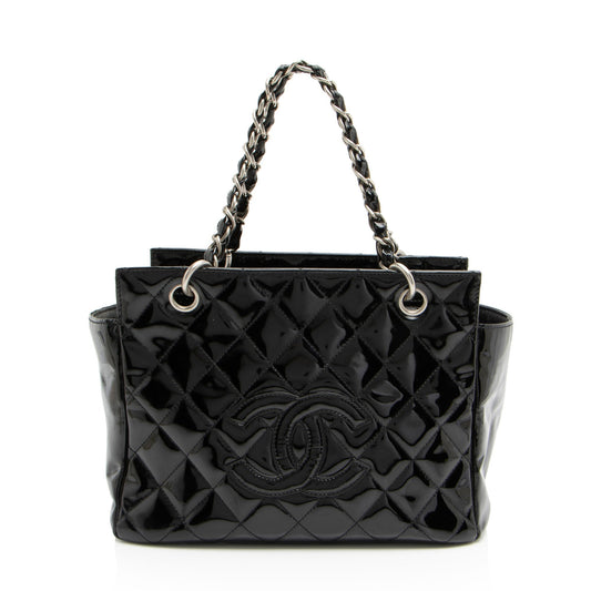 Chanel Vintage Patent Leather Timeless CC Petite Tote (SHF-Up924x)