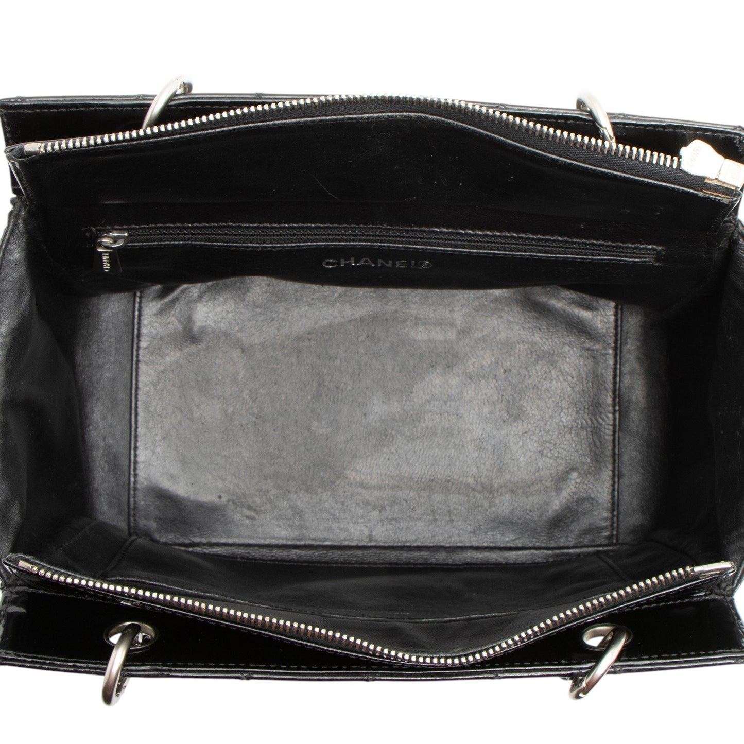 Chanel Vintage Patent Leather Timeless CC Petite Tote (SHF-Up924x)