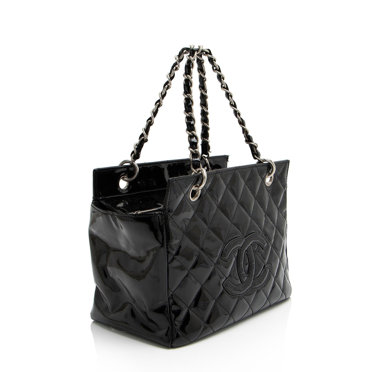 Chanel Vintage Patent Leather Timeless CC Petite Tote (SHF-Up924x)