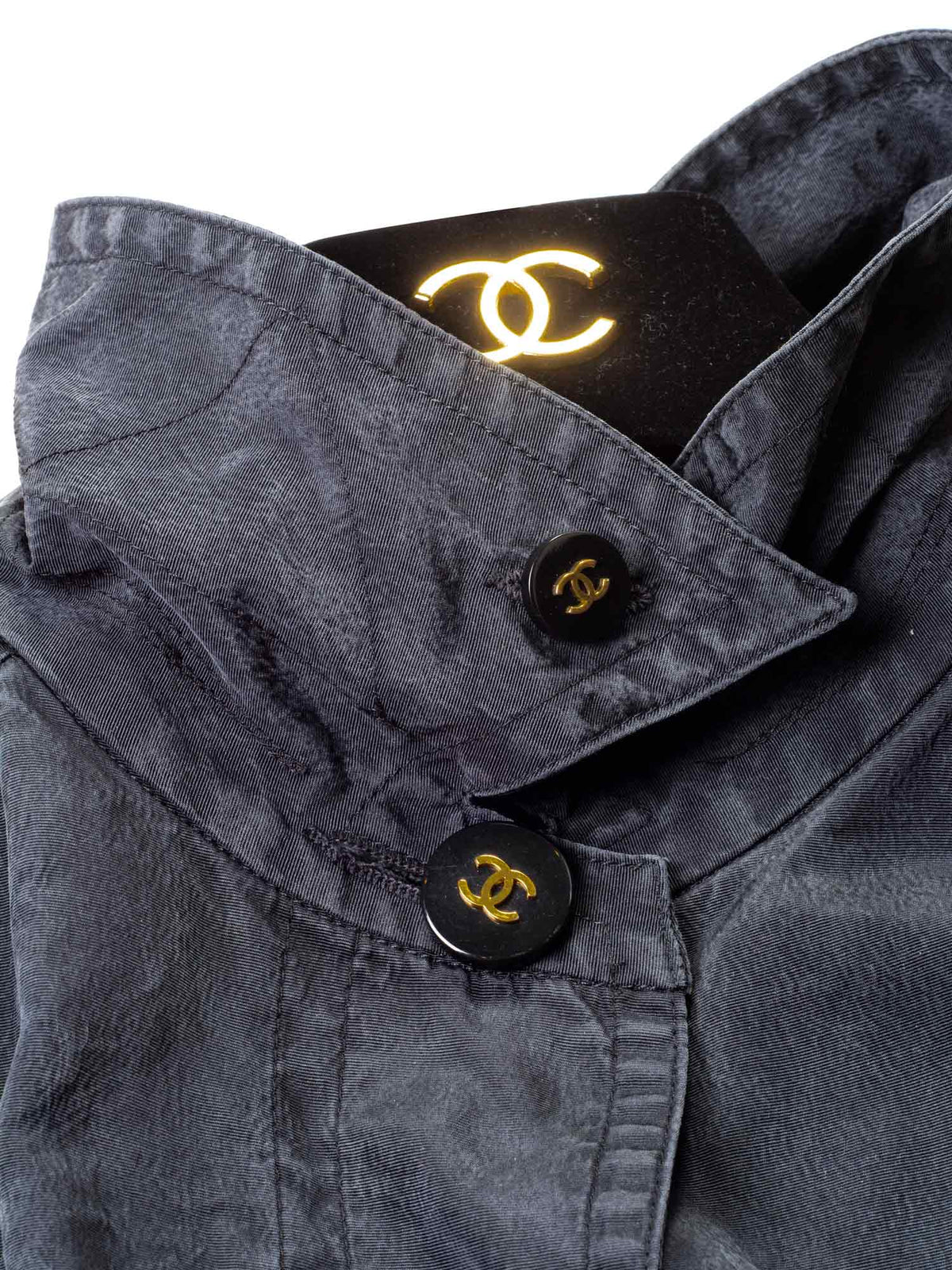 Chanel Waterproof Cotton CC Logo Swing Raincoat Grey