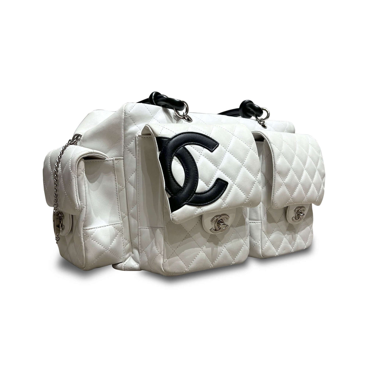 Chanel quilted calfskin leather reporter cambon white Bag