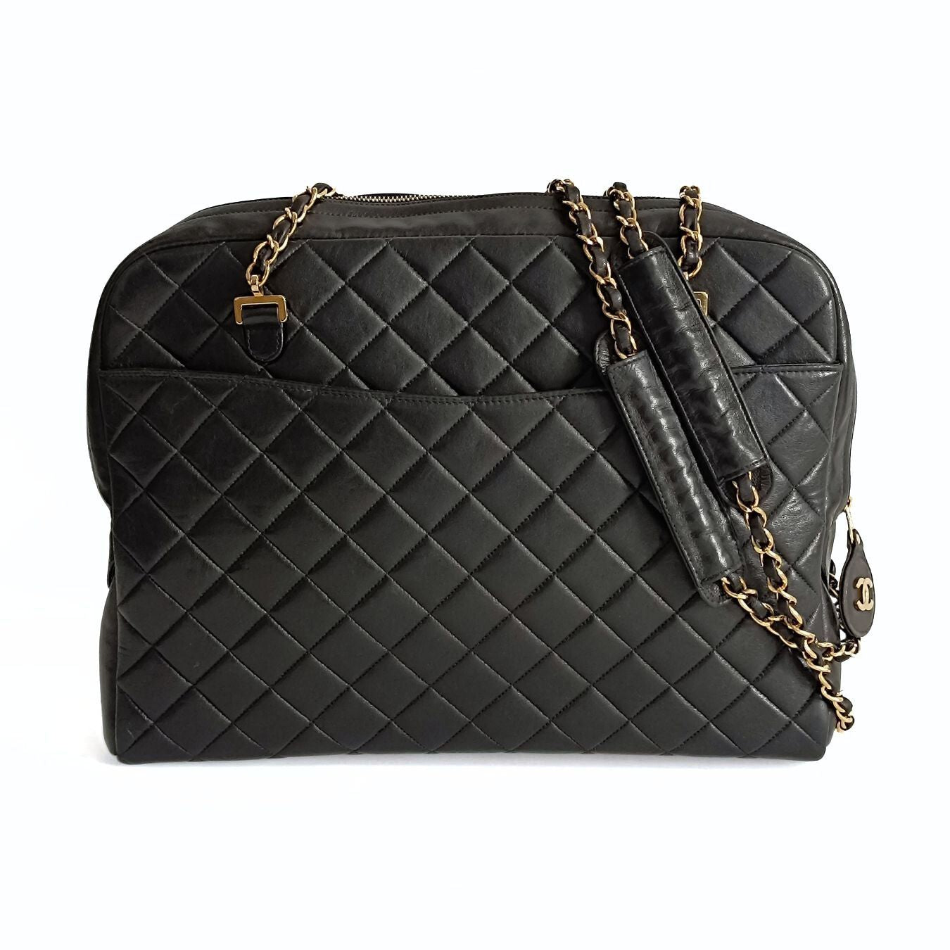 CHANEL borsa a spalla Grand Shopping in pelle matelasse nera
