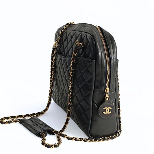 CHANEL Chanel Chanel borsa a spalla Grand Shopping in pelle matelasse nera