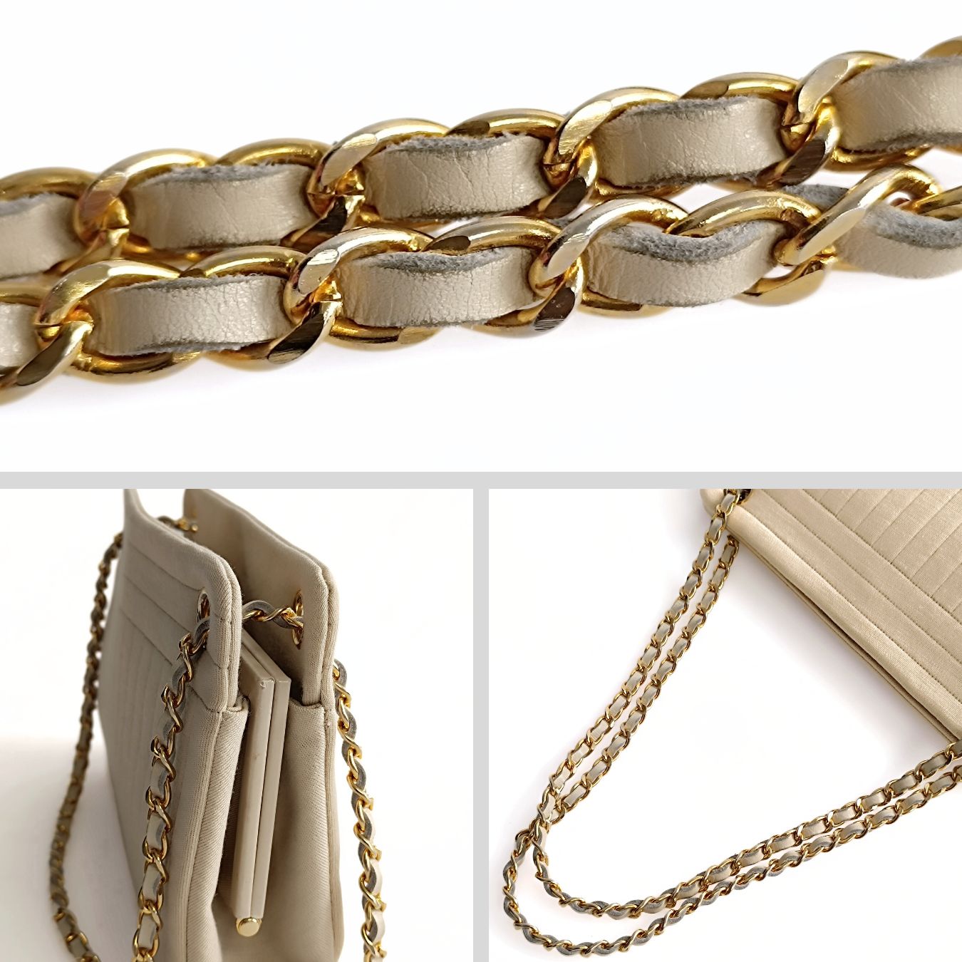 CHANEL vintage shoulder bag in beige cotton
