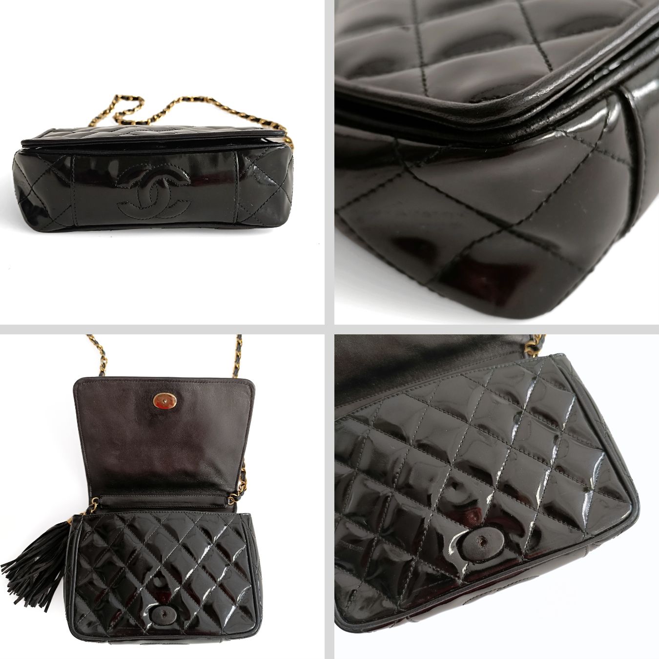 CHANEL vintage Mini Matelasse shoulder bag in black patent leather