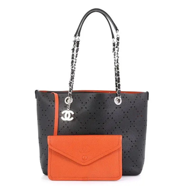 CHANEL PERFORATED CAVIAR LEATHER SMALL SHOPPING TOTE BAG