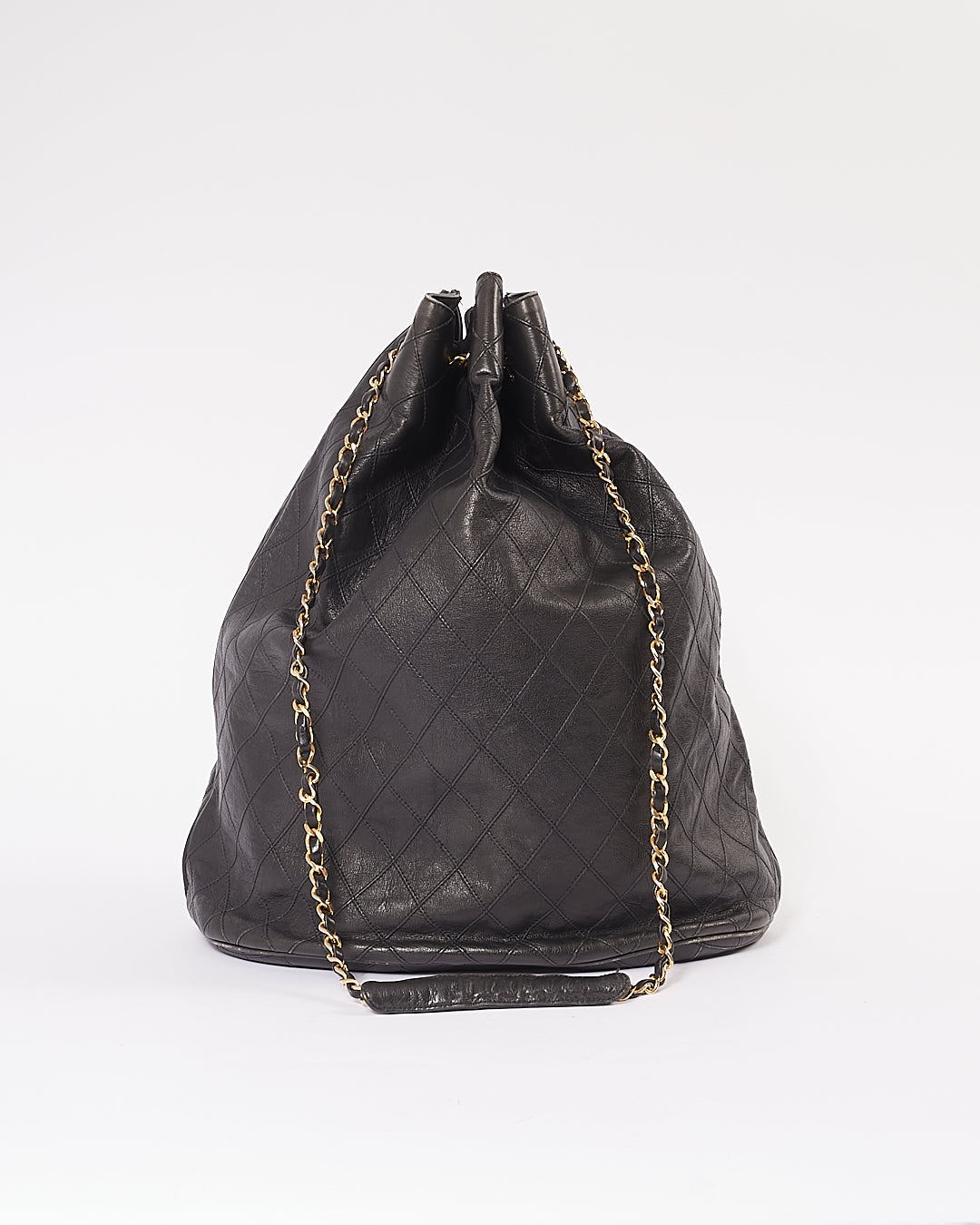 Chanel Black Crinkled Lambskin Vintage Bucket Chain Hobo Bag