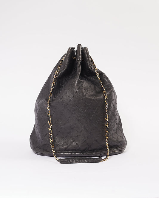 Chanel Black Crinkled Lambskin Vintage Bucket Chain Hobo Bag