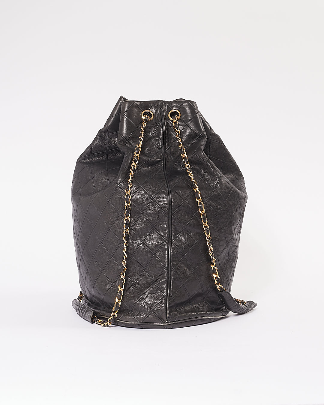 Chanel Black Crinkled Lambskin Vintage Bucket Chain Hobo Bag