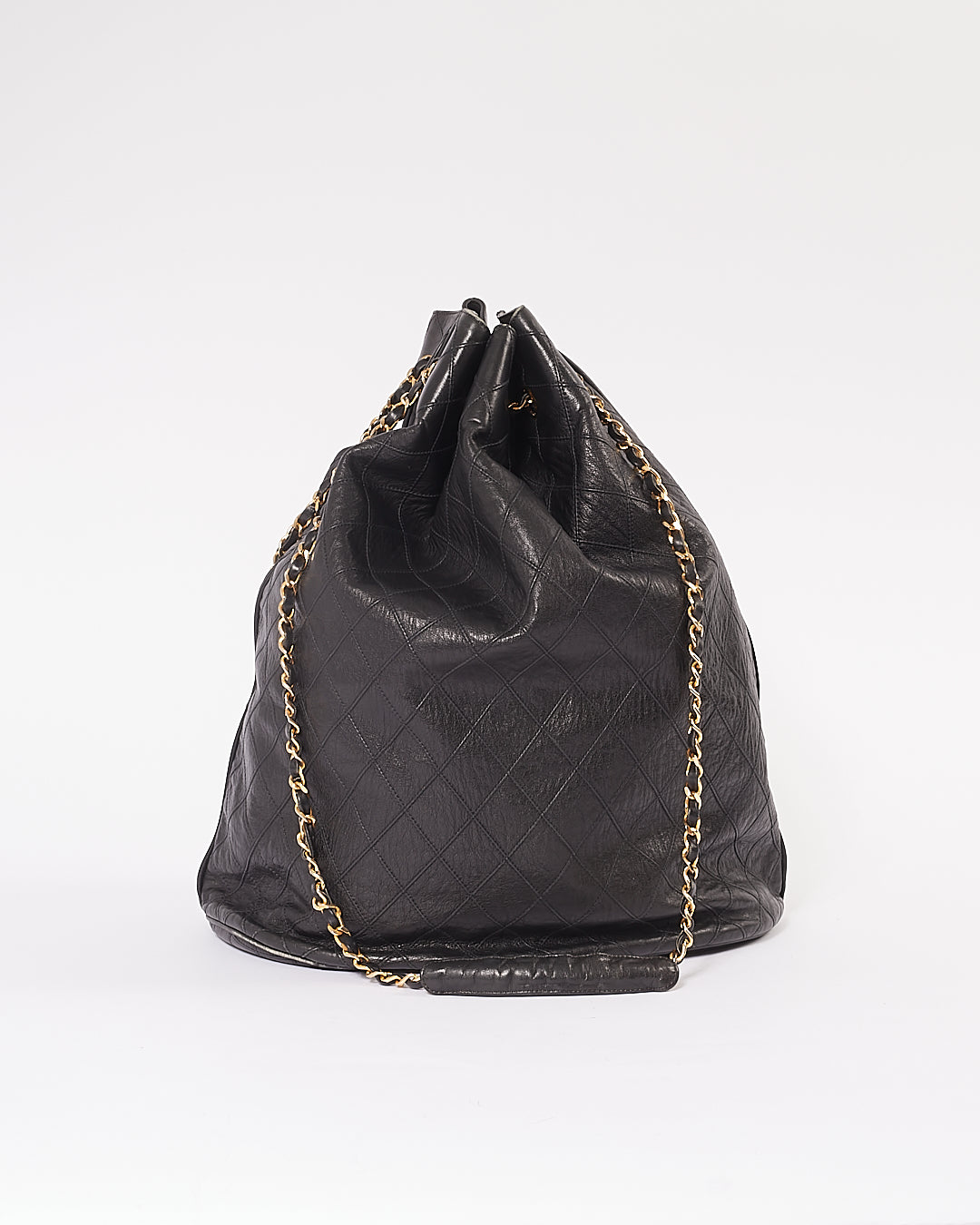 Chanel Black Crinkled Lambskin Vintage Bucket Chain Hobo Bag