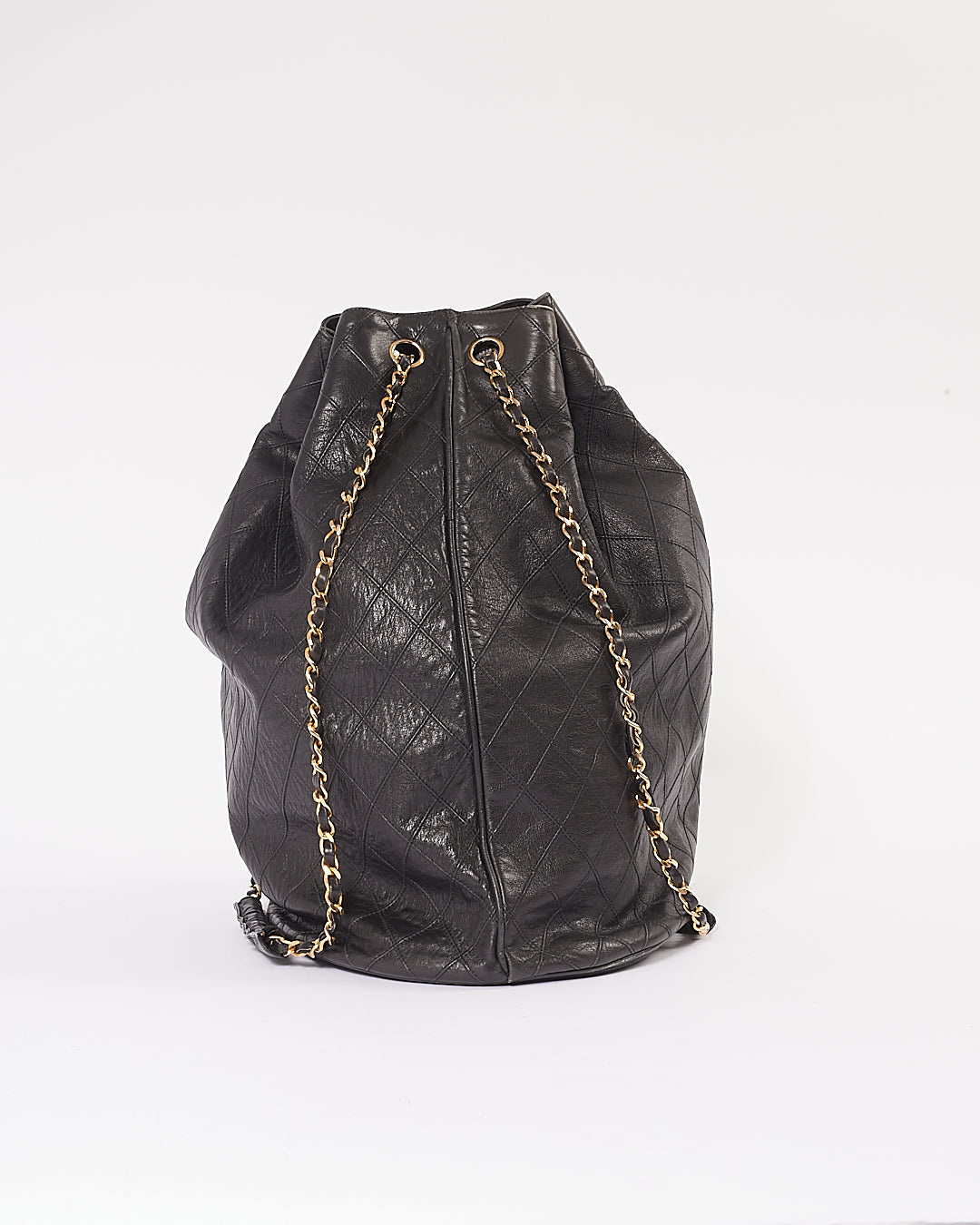 Chanel Black Crinkled Lambskin Vintage Bucket Chain Hobo Bag