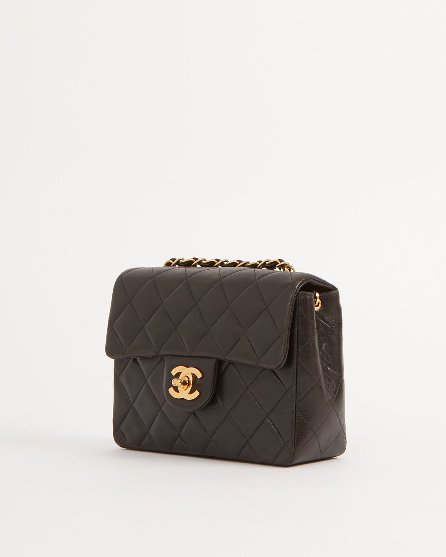 Chanel Black Lambskin Quilted 24K Gold Square Flap Bag