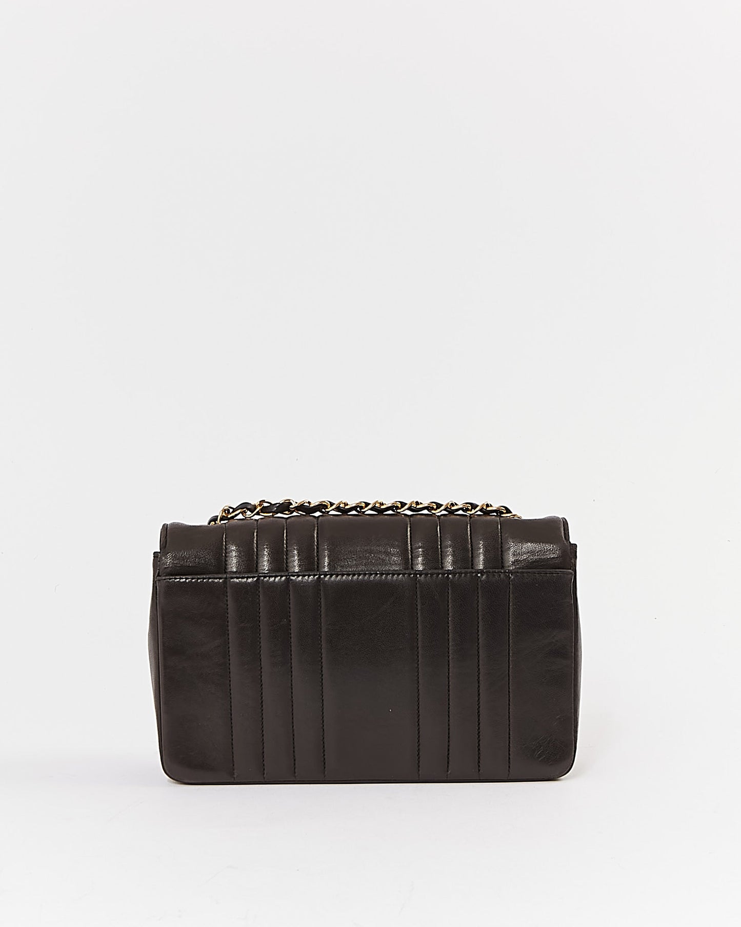 Chanel Black Vertical Quilted Lambskin 24K Gold Vintage Small Classic Single Flap Bag
