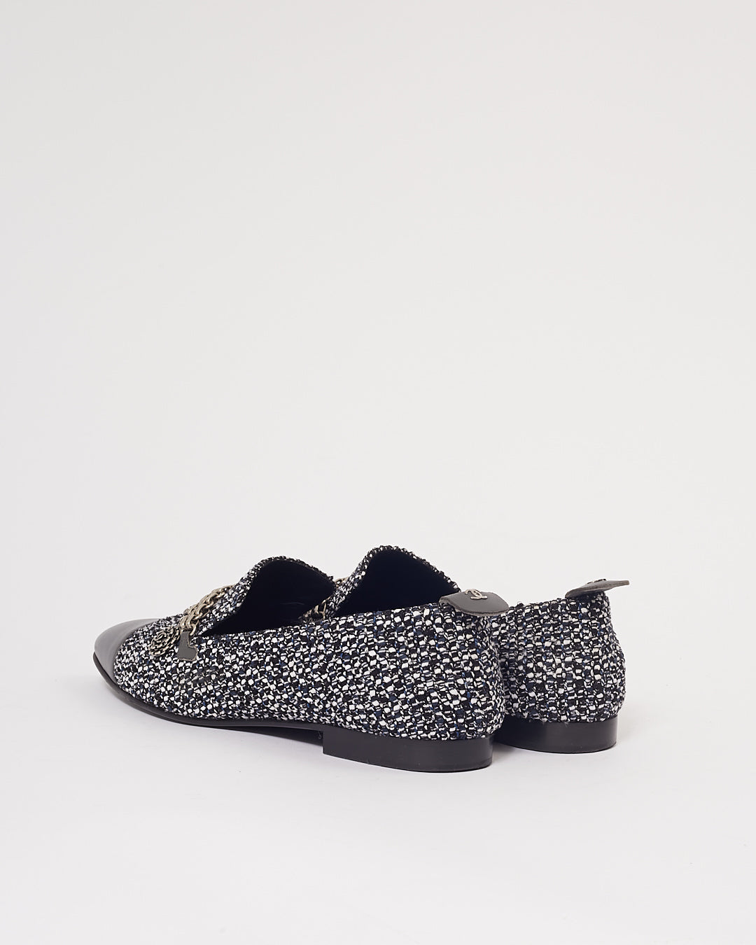 Chanel Blue Tweed CC Detail Chain Loafers - 39