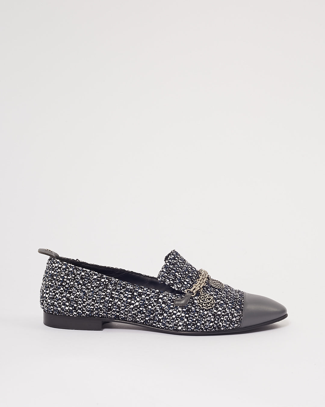 Chanel Blue Tweed CC Detail Chain Loafers - 39
