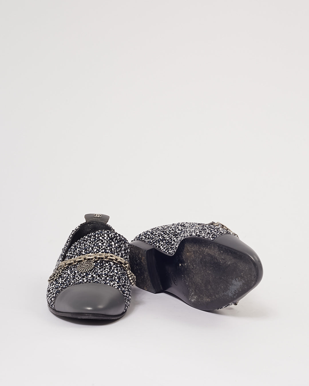 Chanel Blue Tweed CC Detail Chain Loafers - 39