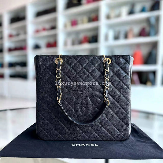 Caviar PST XL Petite Shopping Tote Black Golden Hardware Series 16