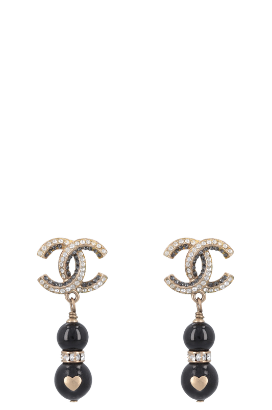 CHANEL 2018 Crystal CC Drop Earrings Black