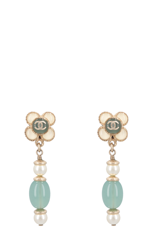 CHANEL 2016 CC Flower Enamel Resin Drop Earrings