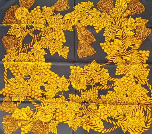 CHANEL GREY FOLIAGE SILK SCARF