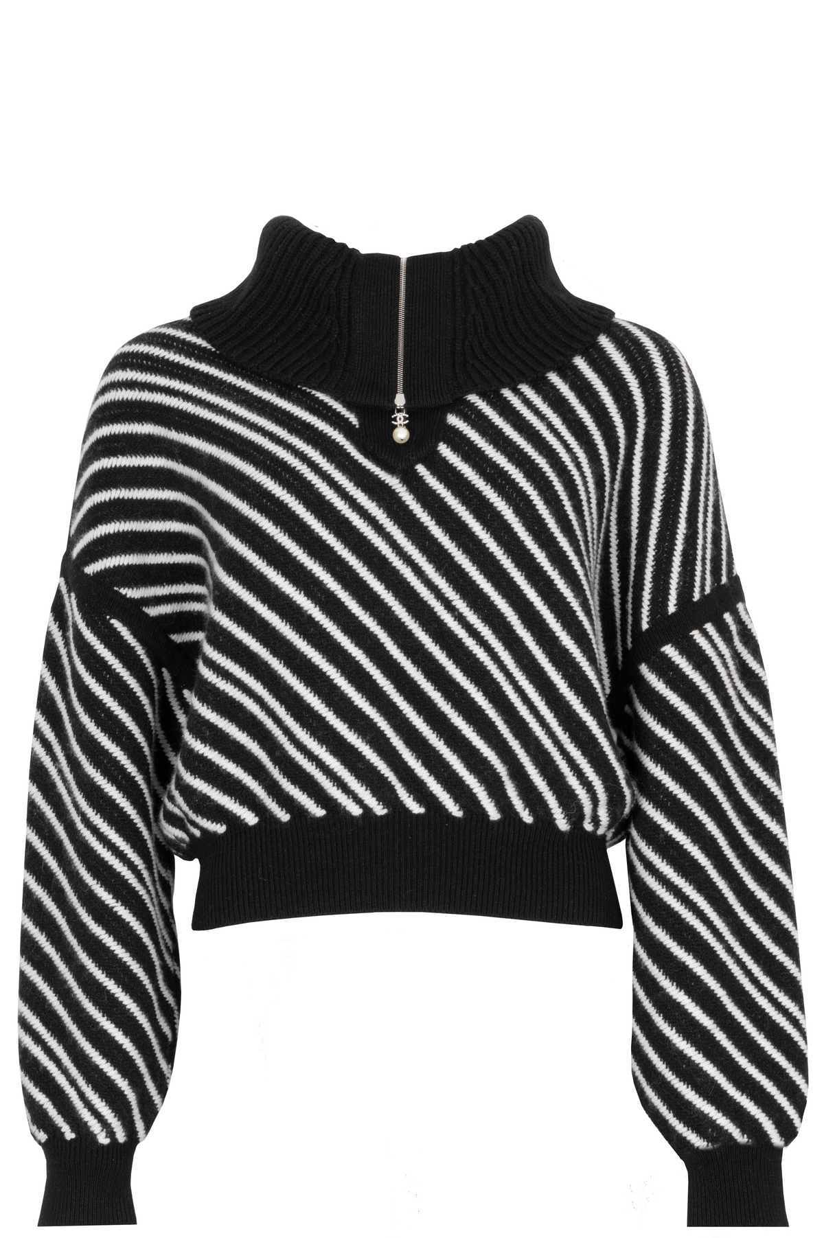 CHANEL Striped Knit Cashmere Black