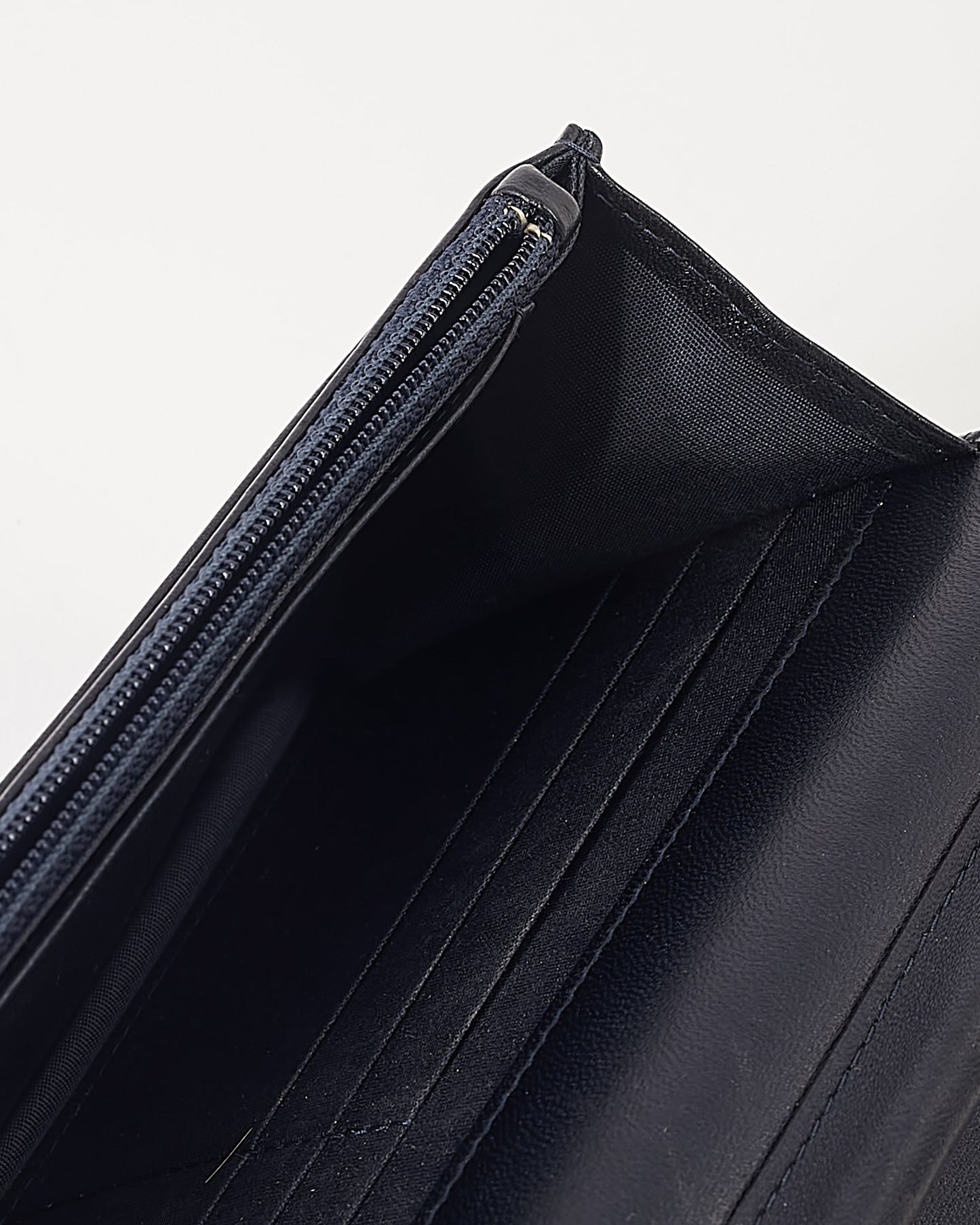 Chanel Navy Metallic Chevron Lambskin Studded Wallet On Chain