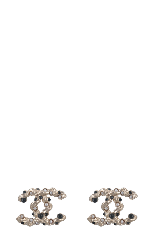 Chanel 2018 Braided Pearl CC Earrings Champagne