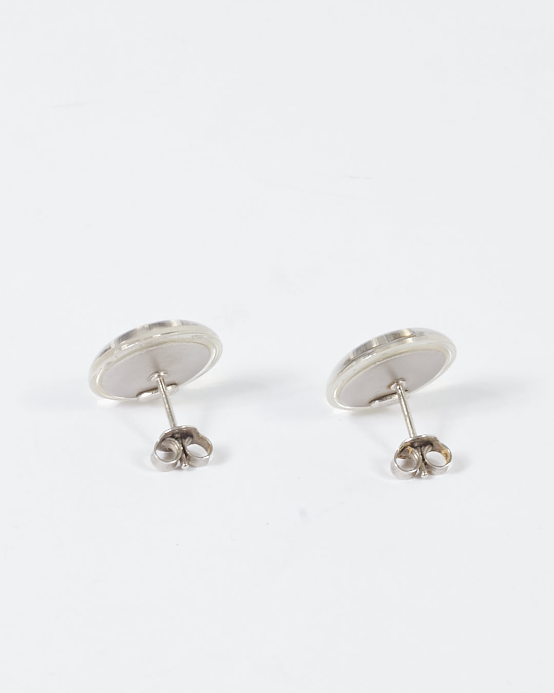 Chanel Silver Tone Transparent Rounded CC Logo Earrings