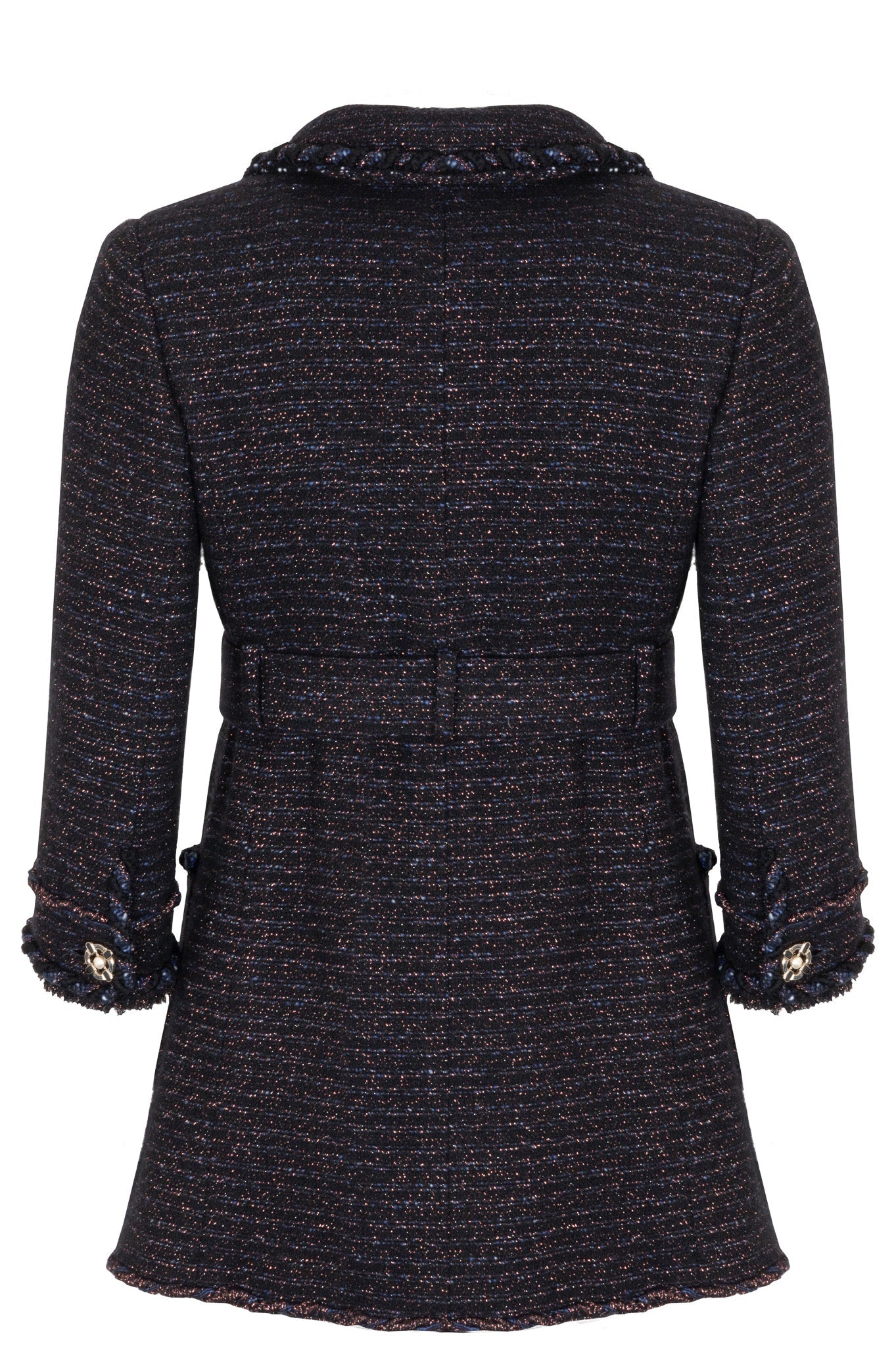 CHANEL 2007 Gripoix Belted Tweed Short Coat Black