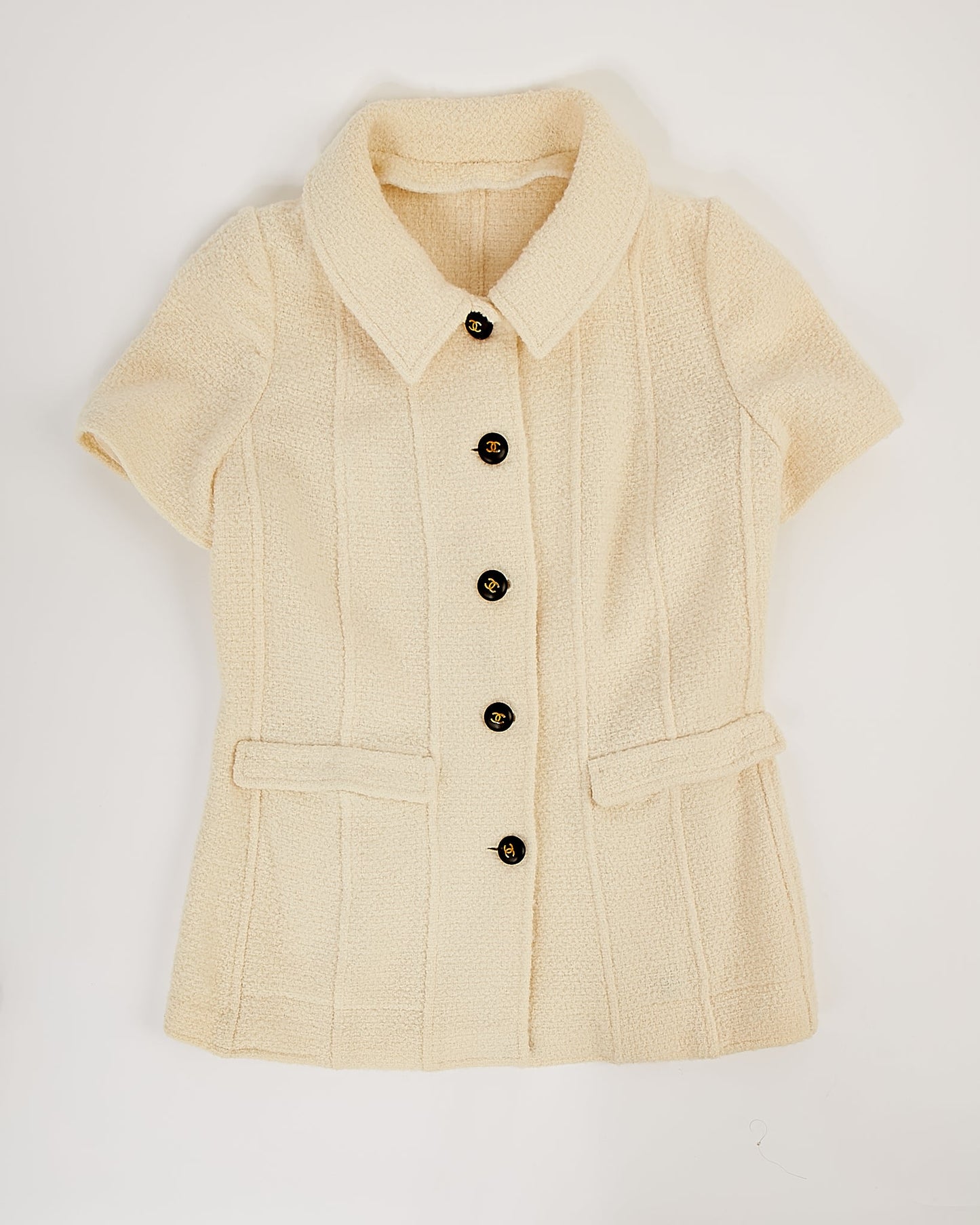 Chanel Cream Wool CC Logo Set (Jacket+Top) - 42