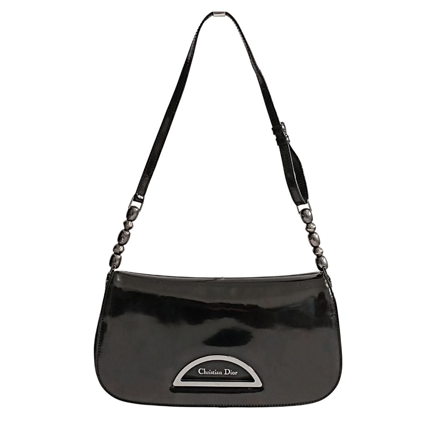 DIOR Christian Maris Pearl shoulder baguette in black patent leather