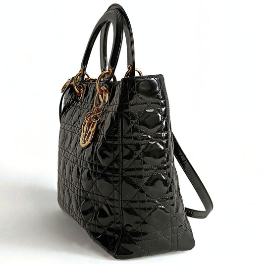 DIOR Dior Christian Dior Lady Dior Grande shoulder bag in black patent leather