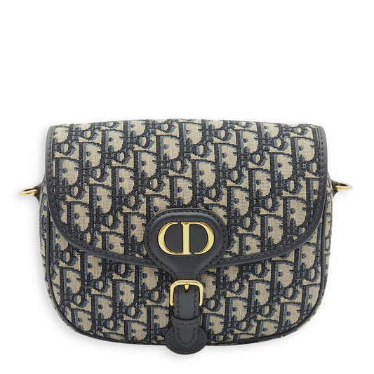 Bobby Medium Blue Oblique Crossbody Bag in Jacquard/Calfskin, Gold hardware