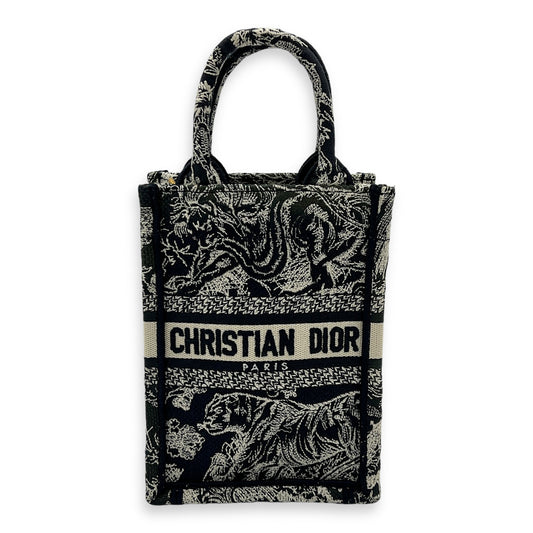 Book Tote Vertical Navy Crossbody Bag in Jacquard, Gold hardware
