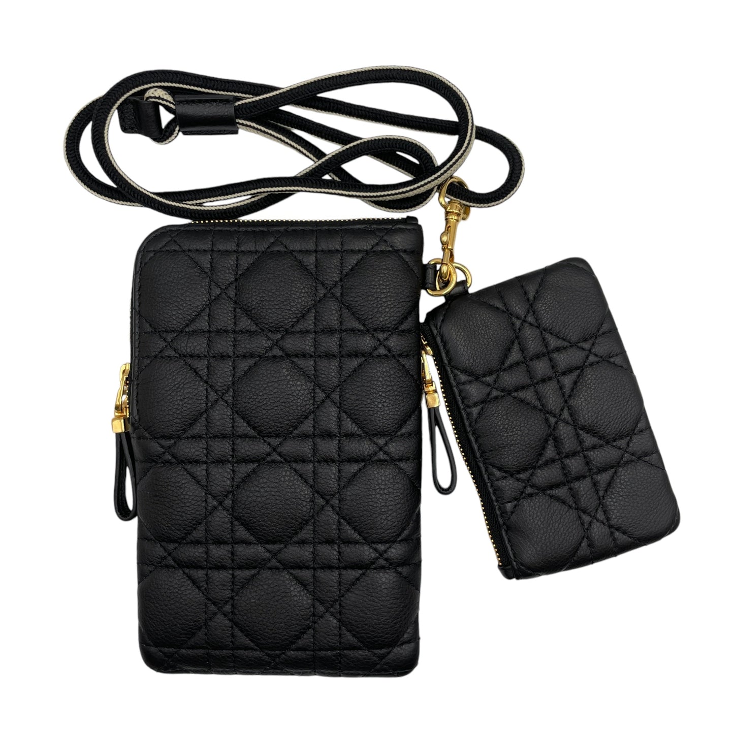 Caro Multifunctional Pouch Black Crossbody Bag in Calfskin, Gold hardware