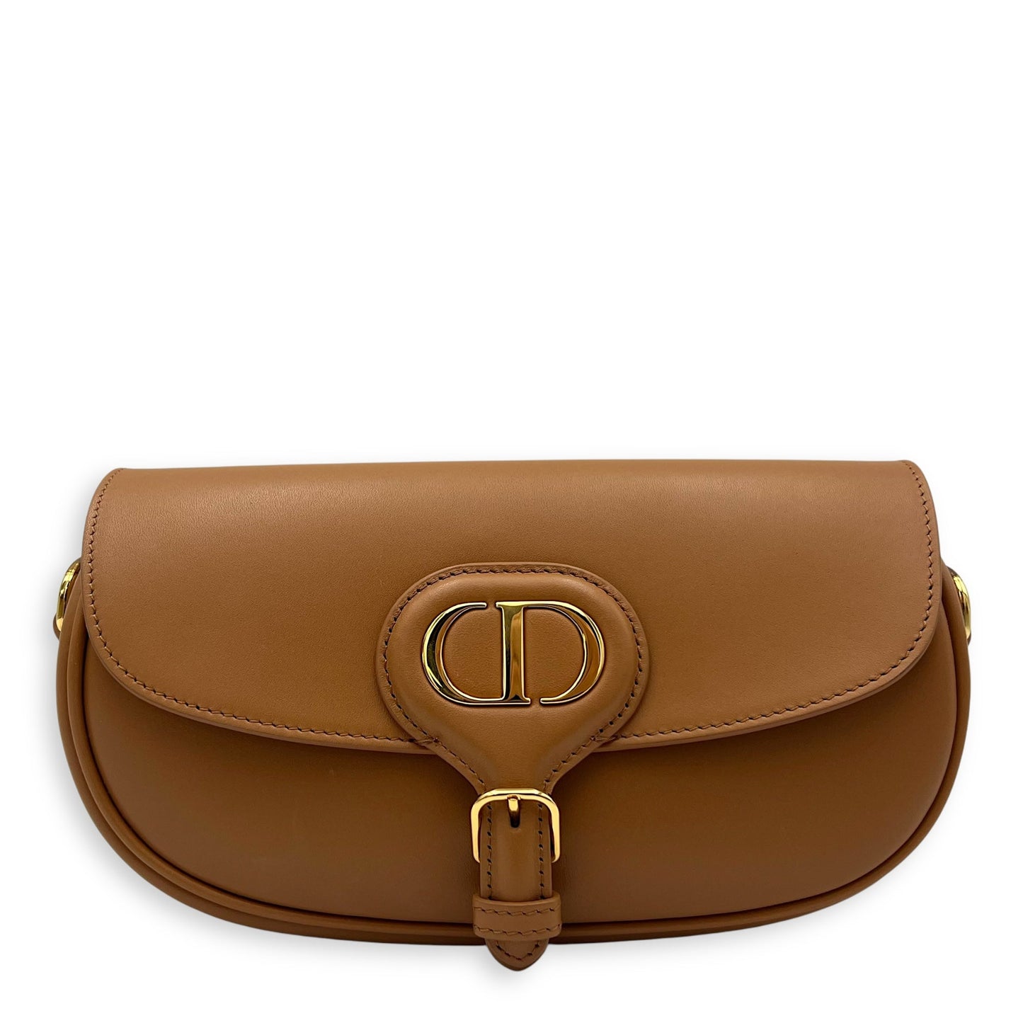 Bobby East West Brown Shoulder Bag in Calfskin, Gold hardware