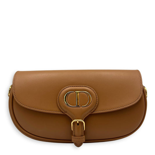 Bobby East West Brown Shoulder Bag in Calfskin, Gold hardware