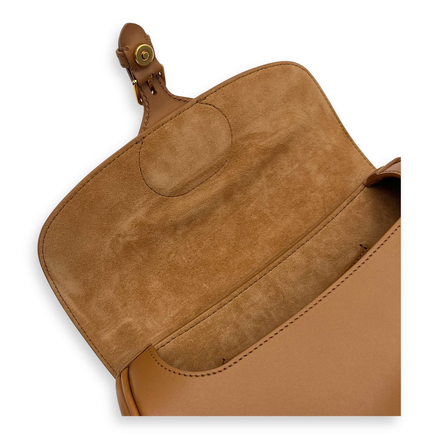 Bobby East West Brown Shoulder Bag in Calfskin, Gold hardware