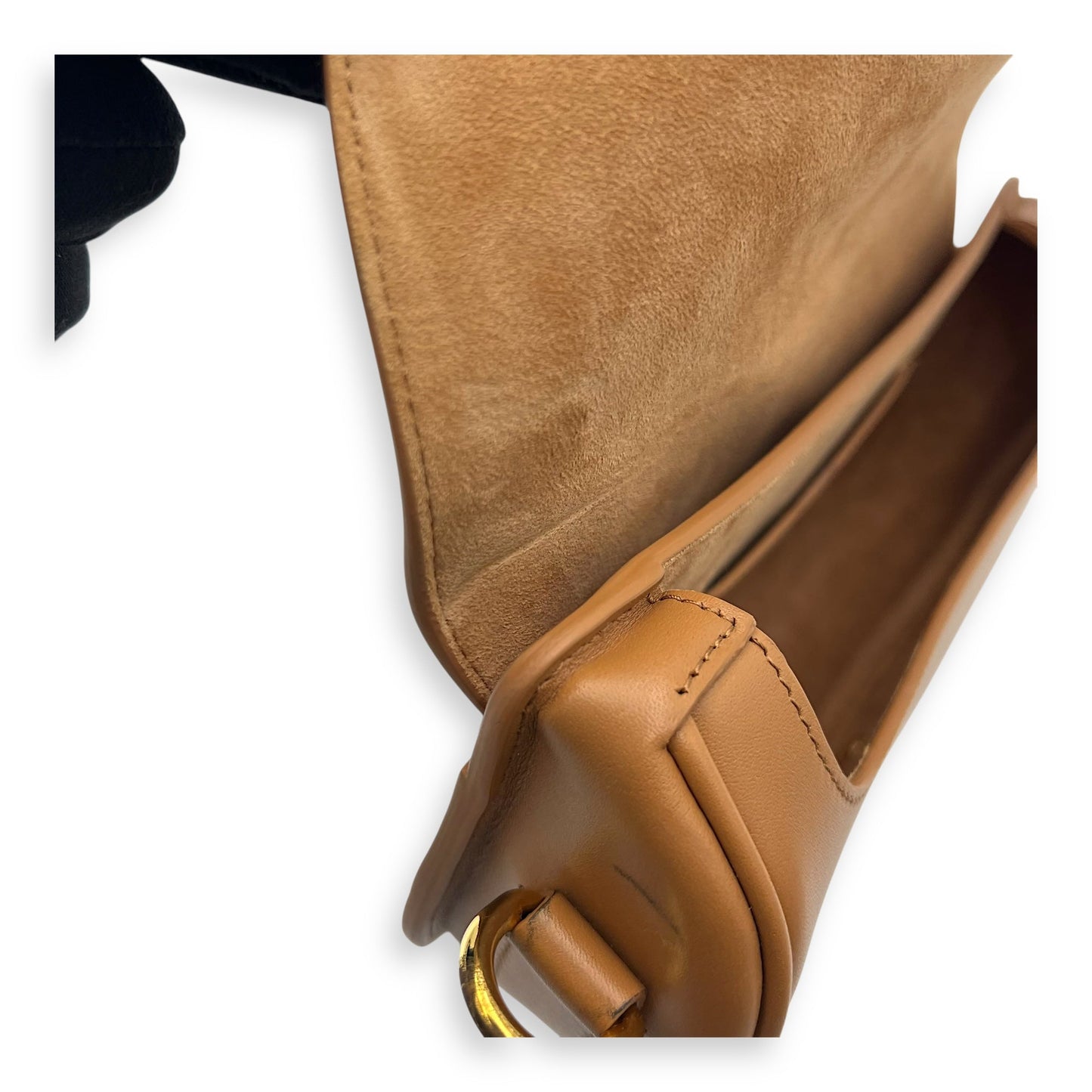 Bobby East West Brown Shoulder Bag in Calfskin, Gold hardware