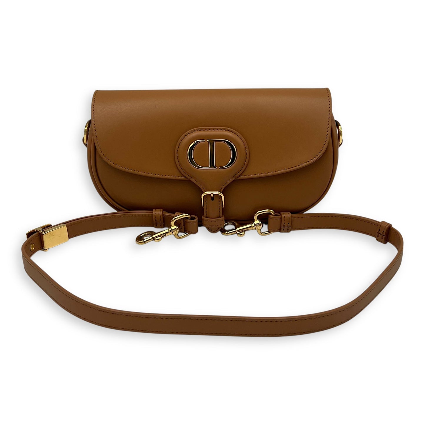 Bobby East West Brown Shoulder Bag in Calfskin, Gold hardware