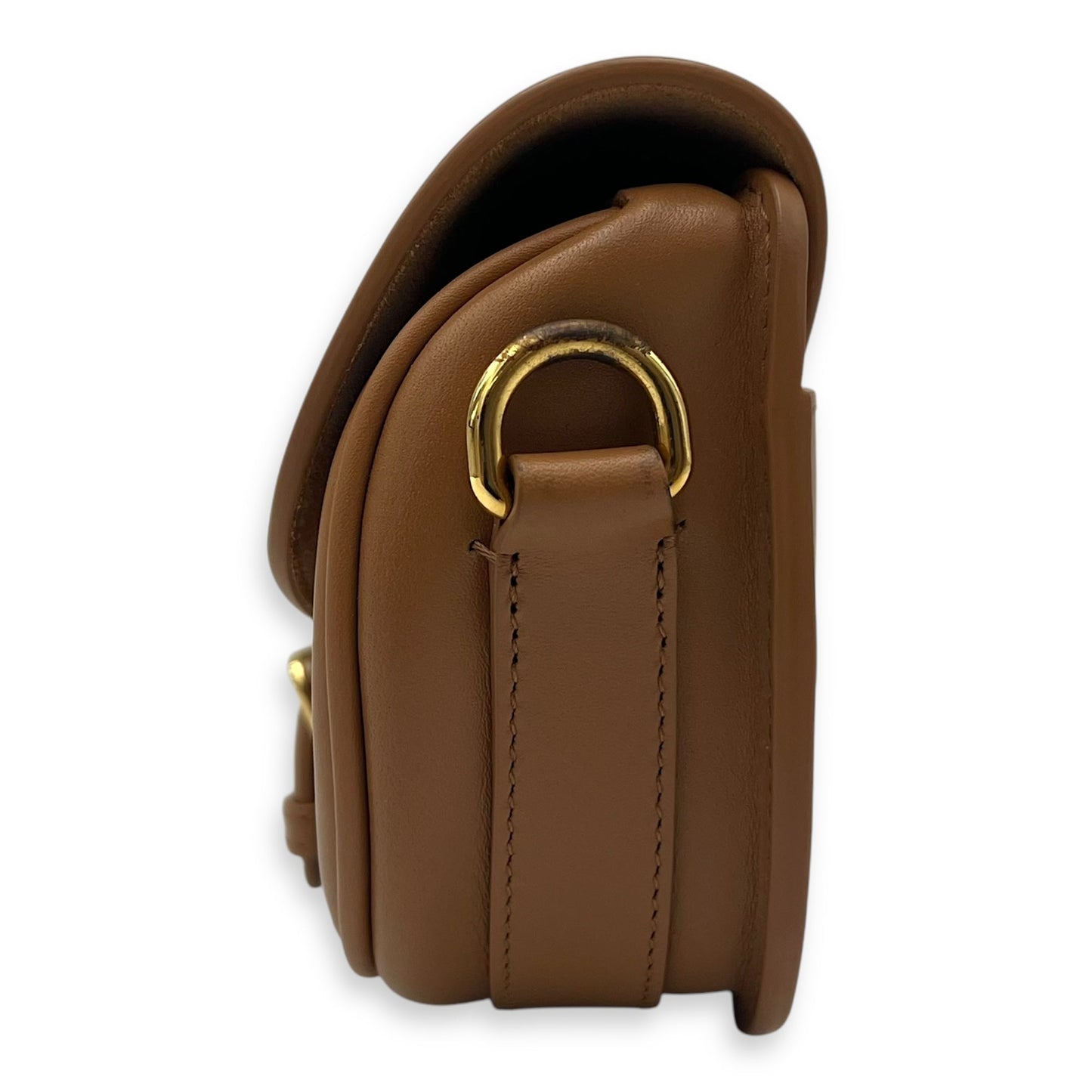 Bobby East West Brown Shoulder Bag in Calfskin, Gold hardware