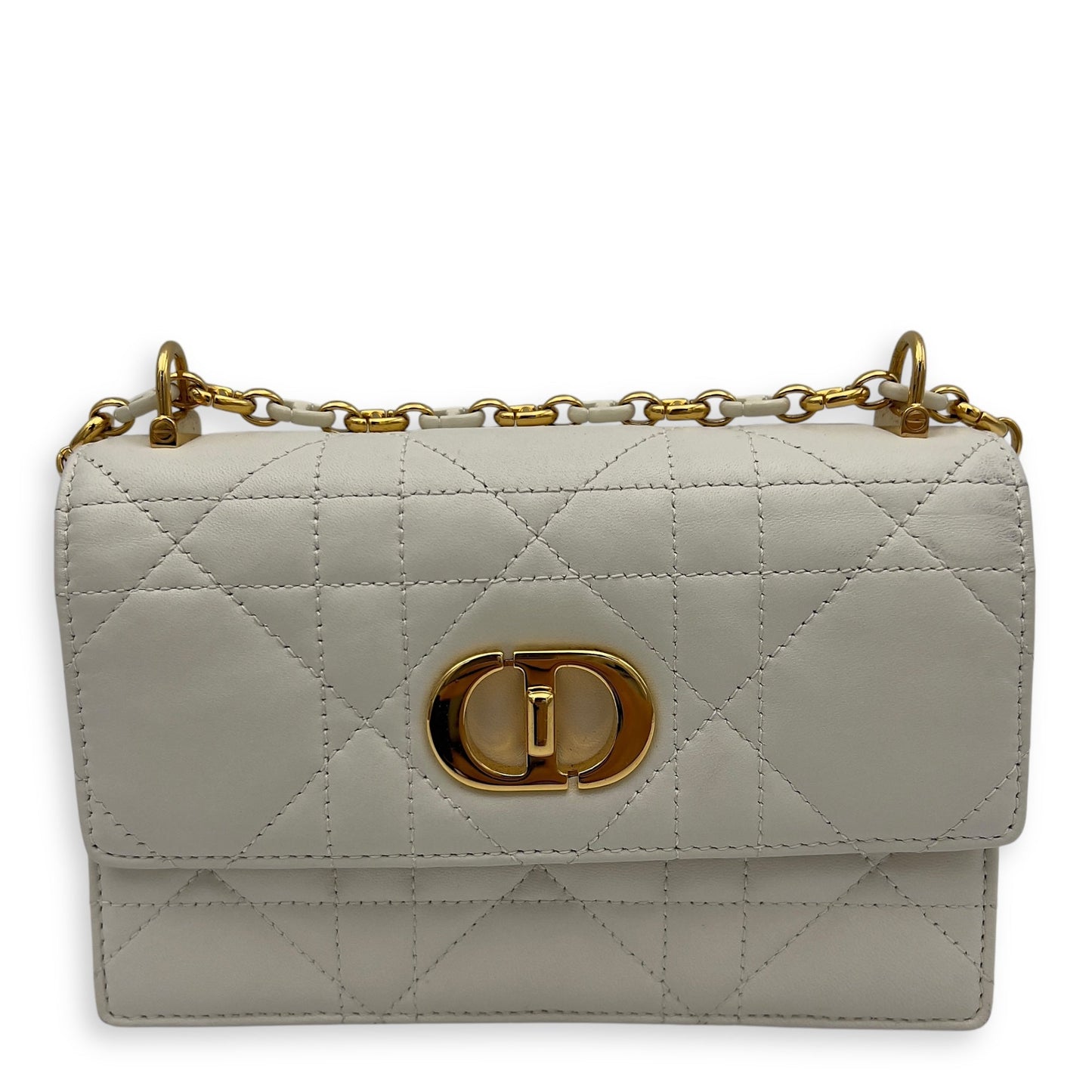 Miss Caro White Crossbody Bag in Calfskin, Gold hardware