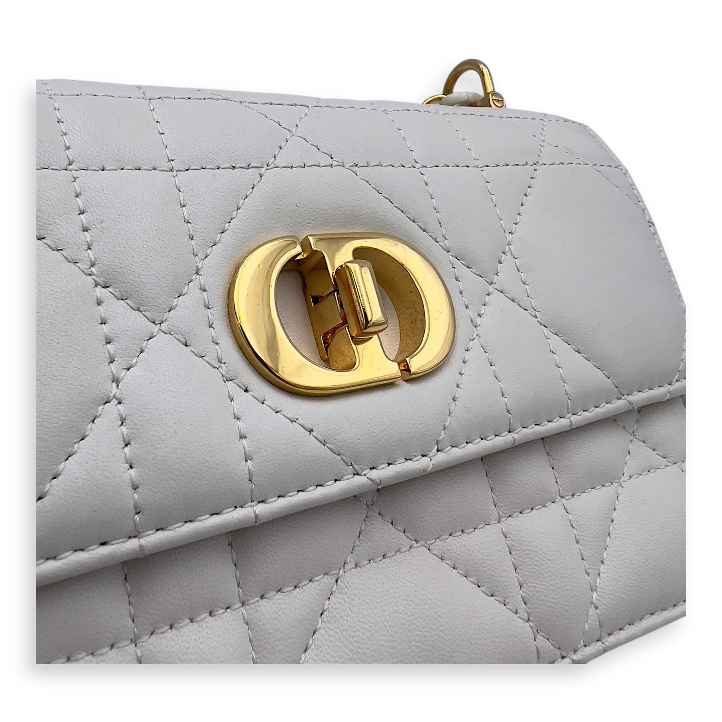 Miss Caro White Crossbody Bag in Calfskin, Gold hardware
