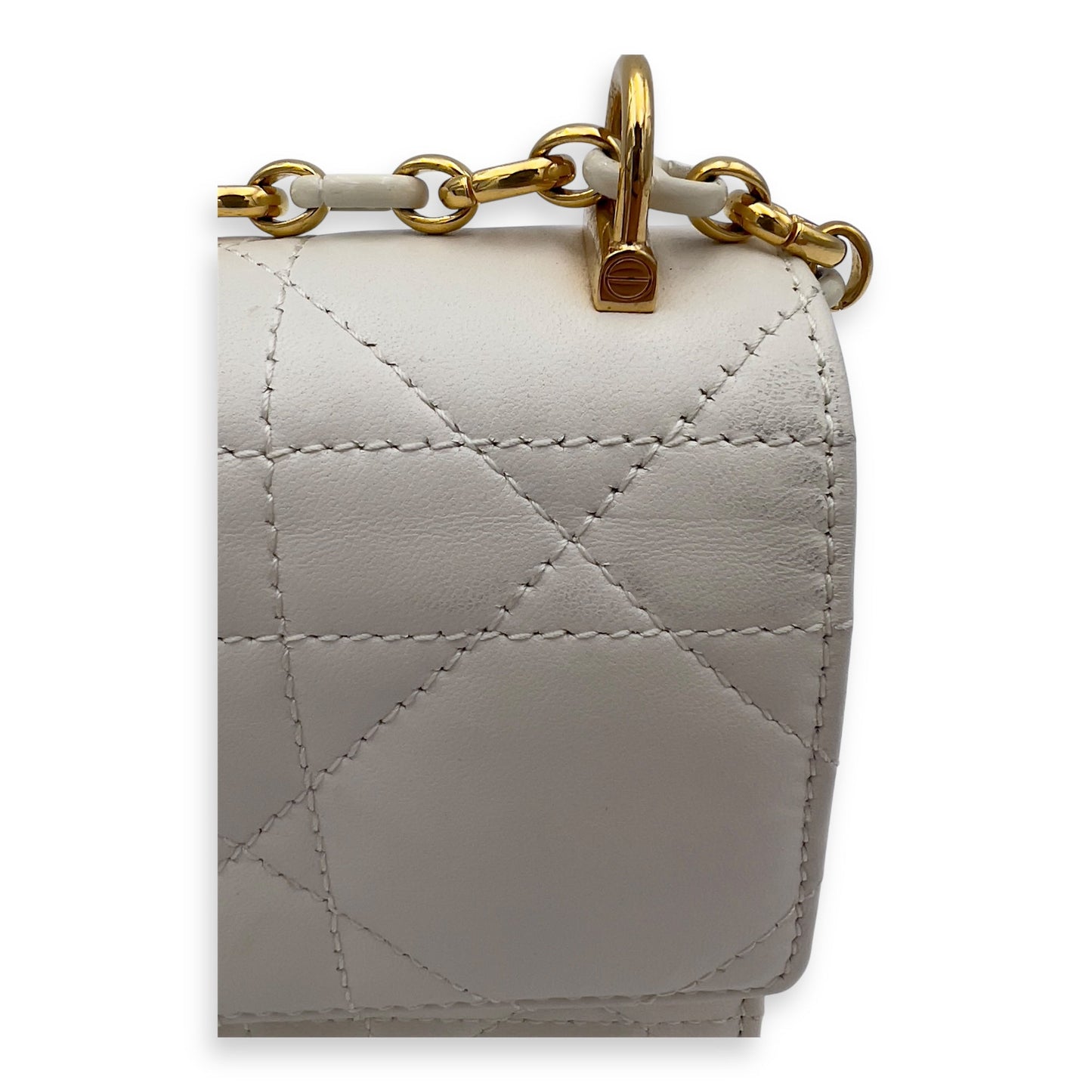 Miss Caro White Crossbody Bag in Calfskin, Gold hardware