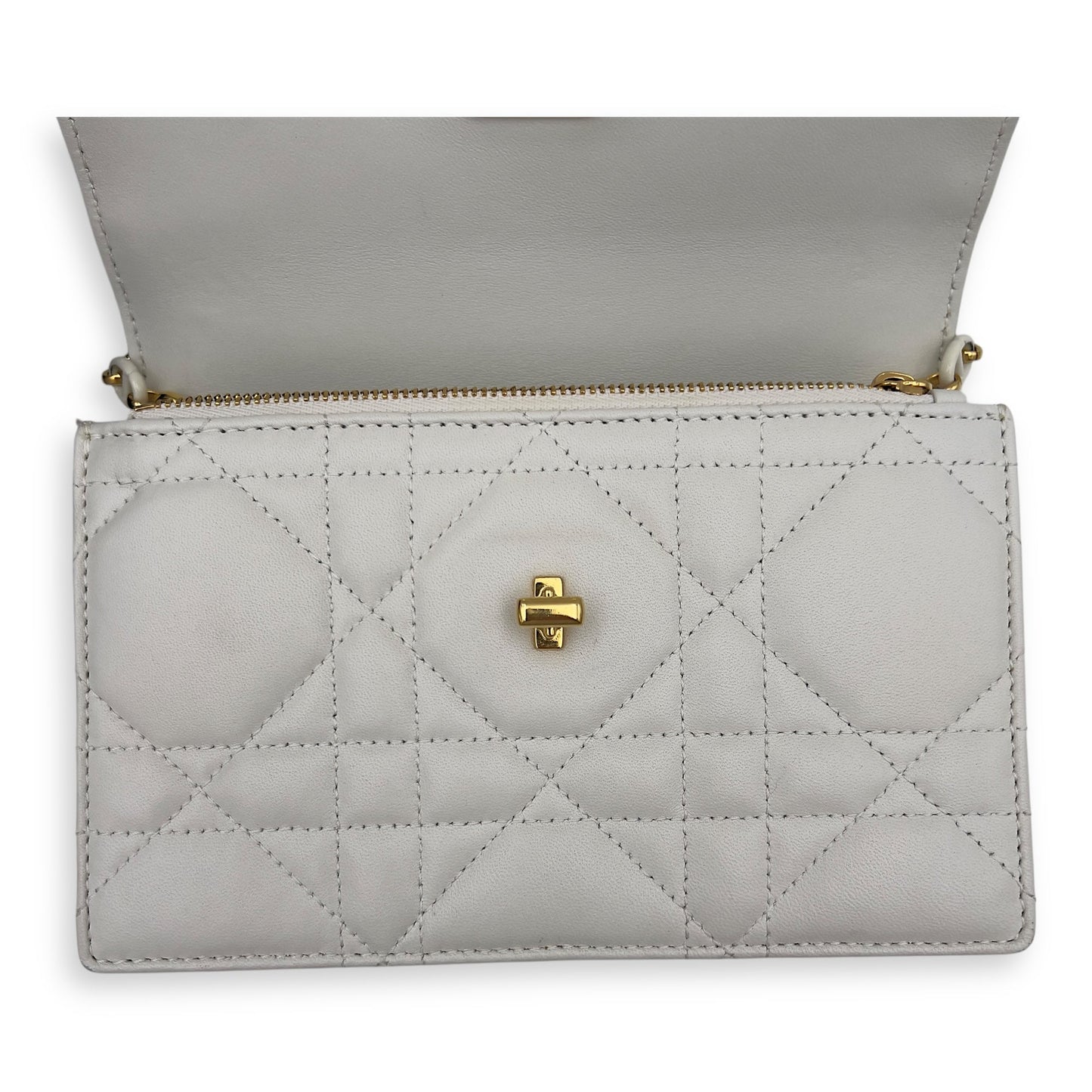 Miss Caro White Crossbody Bag in Calfskin, Gold hardware