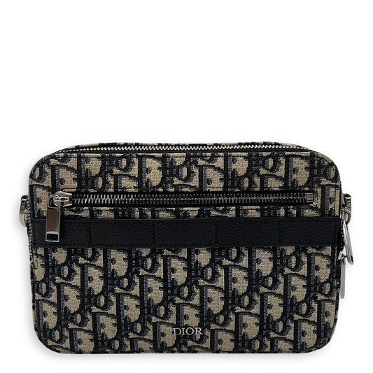 Safari Blue Crossbody Bag in Jacquard, Silver hardware